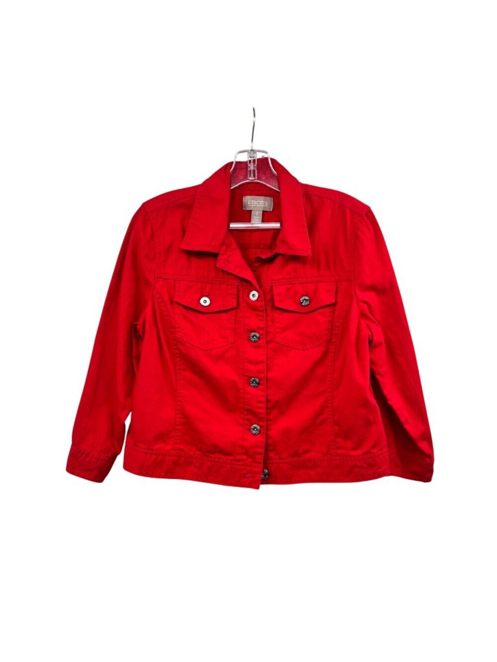 Chico's Womens Cropped Jacket Button Up Collared Red Size Small